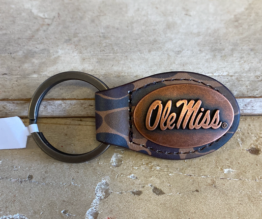 Brown Old School Camo Leather Key Fob UMS