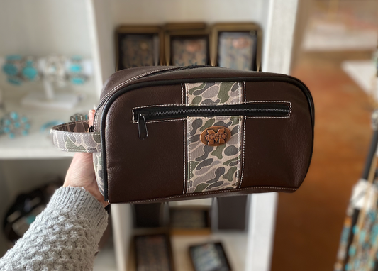 MSU Brown Pebble Old School Camo Men's Toiletry Dopp Bag Green Camo