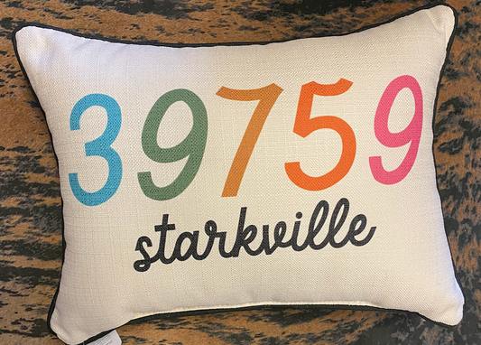 Sunny Zipcode Pillow + NATURAL Piping - 39759 - Starkville