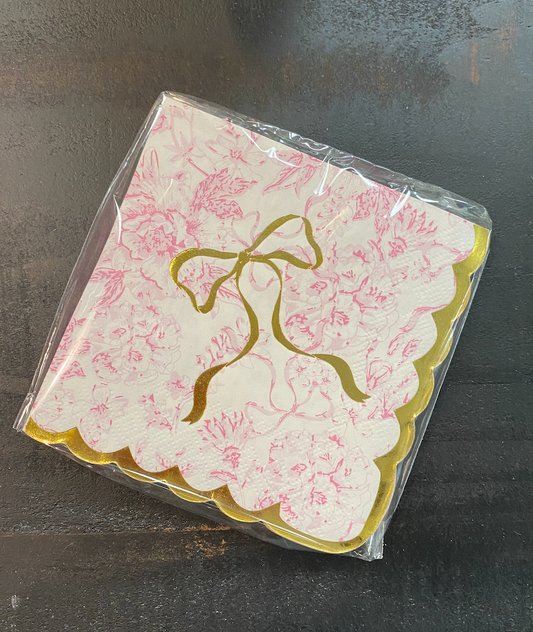 Paper Beverage Napkin  Packs - Pink Bow Toile