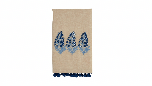 Blooms Blue Floral Embroidered Towel