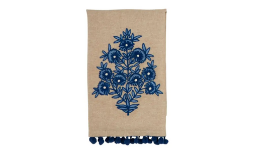 Flower Stem Blue Floral Embroidered Towel