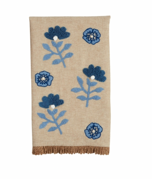 Blue Floral Embroidered Towel