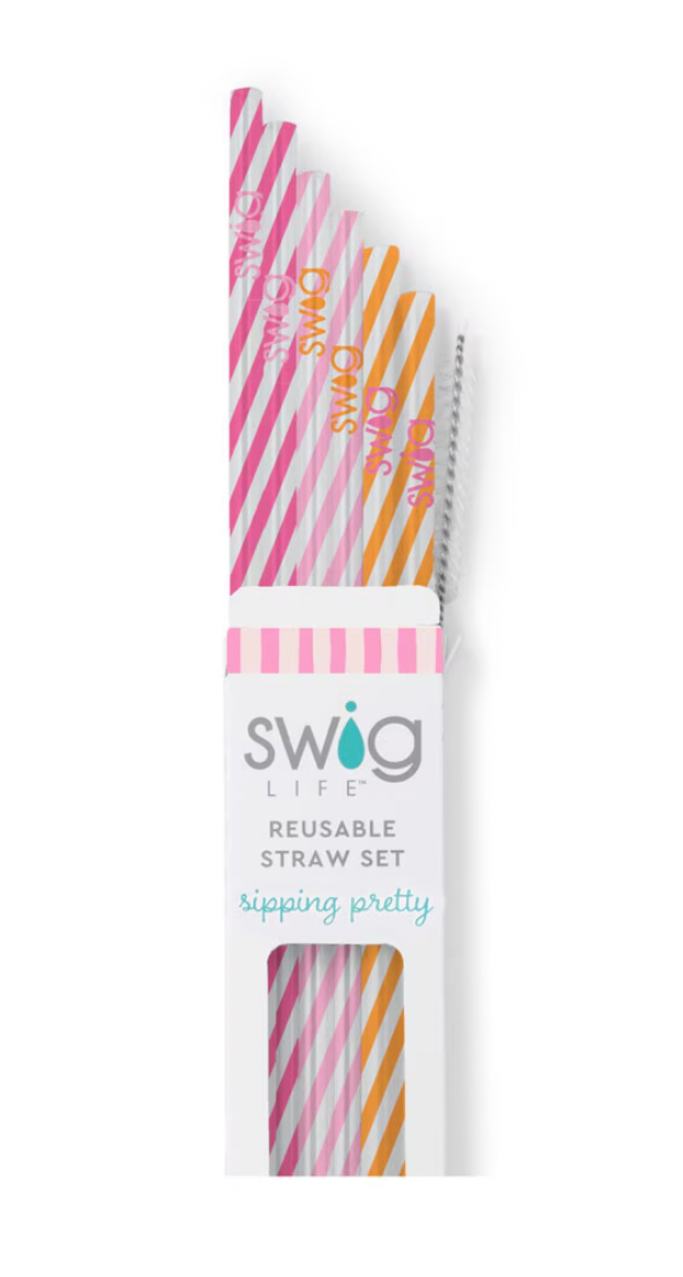 Sherbet Stripe Reusable Straw Set
