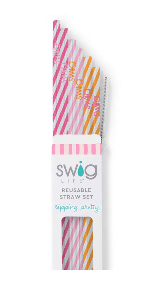 Sherbet Stripe Reusable Straw Set