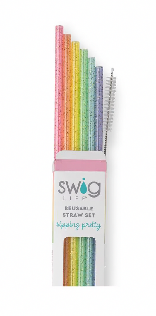 Rainbow Glitter Reusable Straw Set