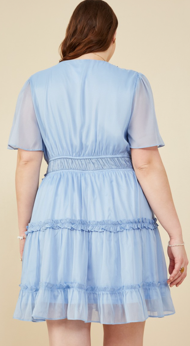 Ruffle Detailed Surplice Organza Dress
