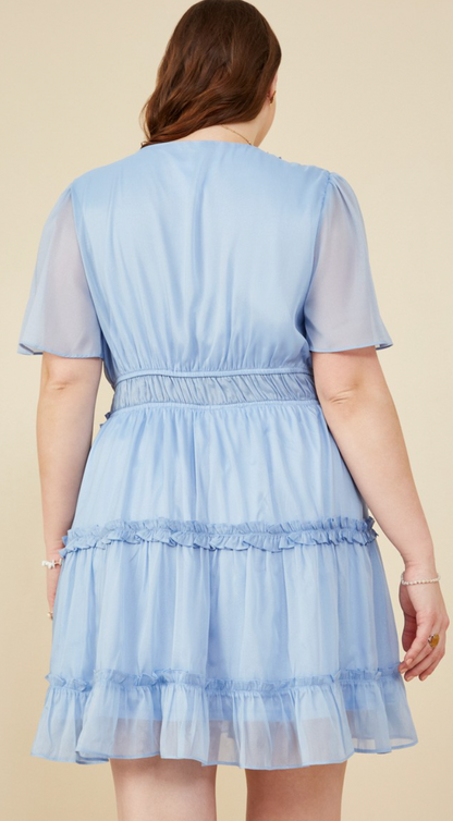 Ruffle Detailed Surplice Organza Dress