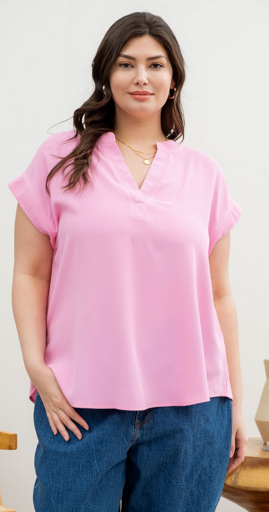 Plus Split Neck Extended Shoulder Blouse
