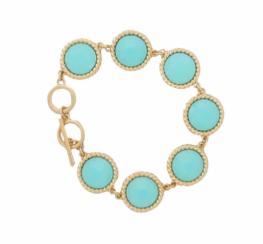 Gold Bracelet with Teal Circles