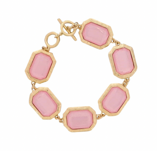 Gold Bracelet Pink Rectangles