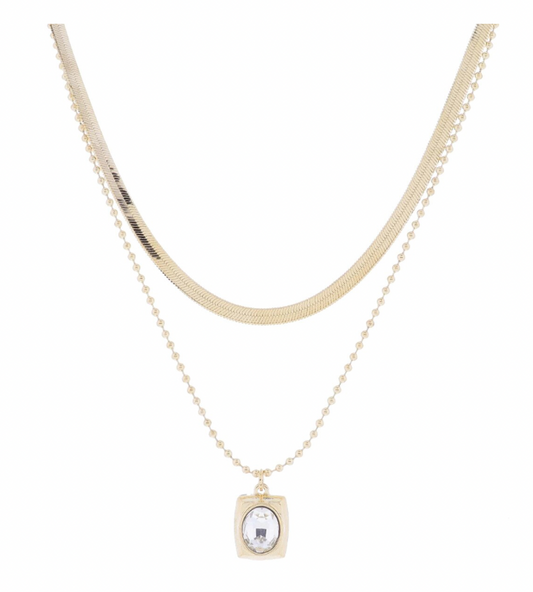 2 Strand Gold Herringbone Crystal Necklace