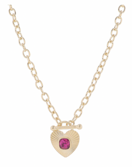 16" Gold Starburst Hot Pink Crystal Necklace