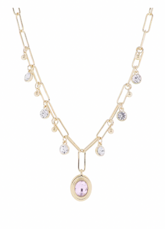 16" Clear Crystal and Pink Crystal Necklace