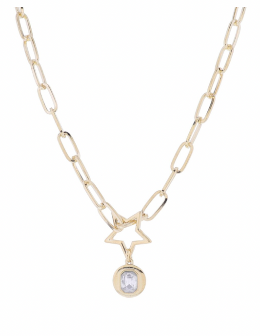 16" Gold Star Crystal Necklace