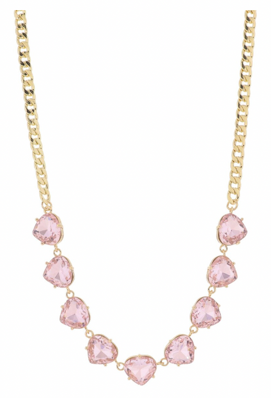 15" Pink Crystal Curb Chain Necklace