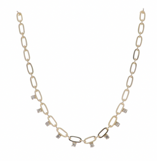 14" Gold Oval Chain Clear Crystal Necklace