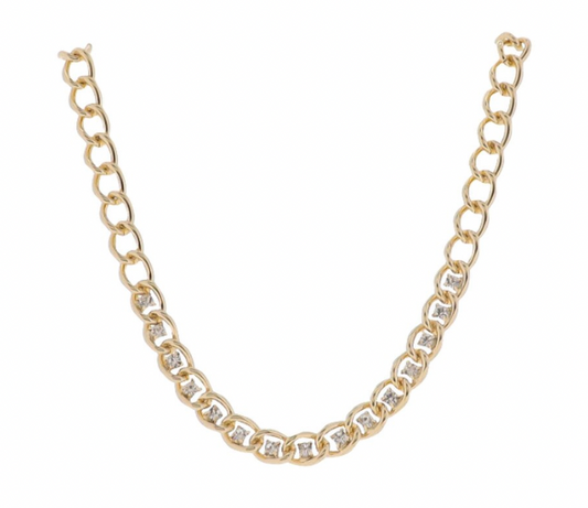 14" Gold Cuban Accents within Links Necklace