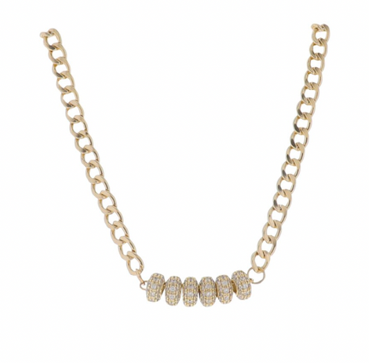 14" Gold Curb Chain Necklace with Clear Crystal Rondells