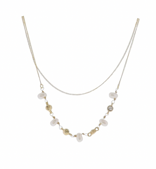 Gold 2 Layer Necklace Crystal with Pearl
