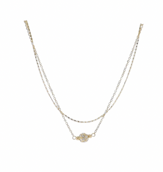 Gold Clear Rectangle Chain 2 Layer Necklace