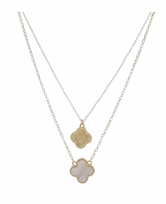 Gold & Silver 2 Layer Necklace Gold/White Quatrefoils