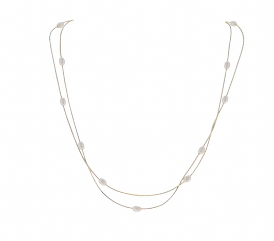Gold 2 Layer Necklace Pearl Accents