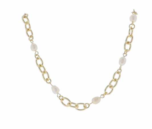 Gold Oval Necklace Pearl Accents