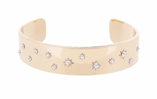 Thick Gold Cuff Clear Crystal Starburst Bracelet