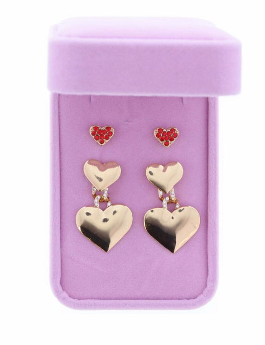 S/2 Red Heart Chain Earrings