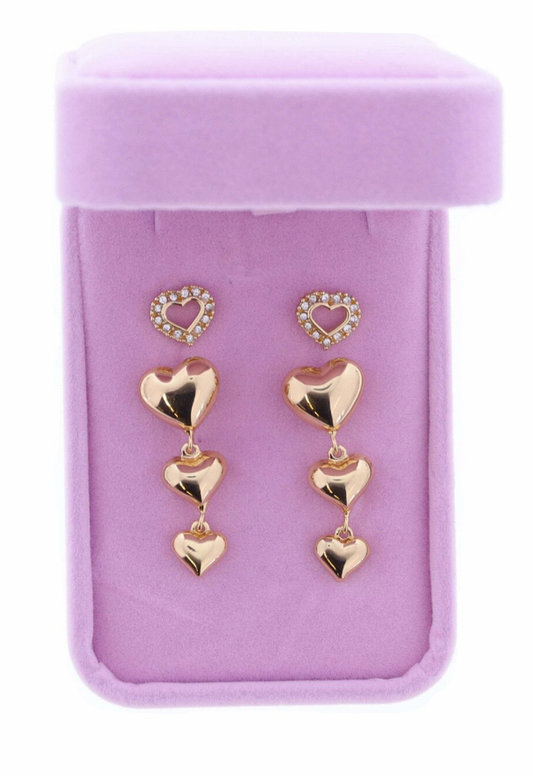 S/2 Crystal Heart Tiered Hearts Earrings