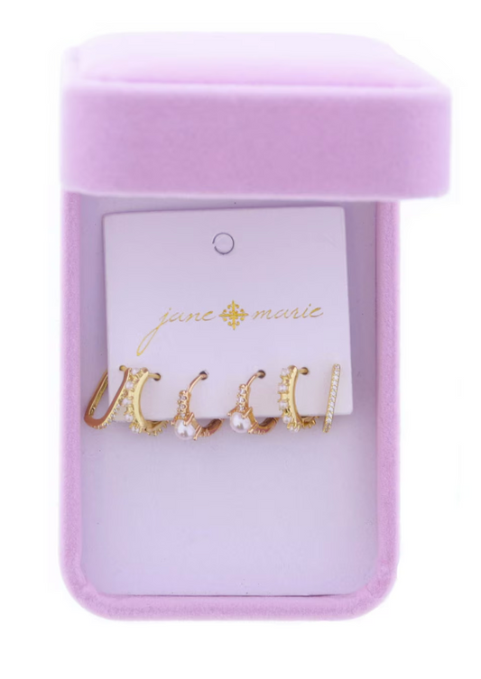 S/3 Pave Crystal Pearl/Pave Pearl/Oval Earrings