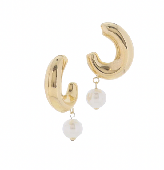 Gold Chunky Partial Circle Pearl Earring
