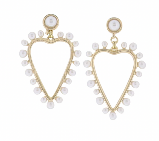 Gold Pearl Heart Pearl Post Earring
