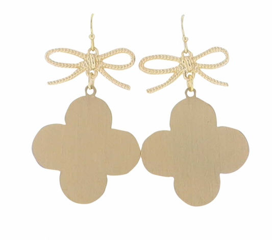 Gold Bow Quatrefoil Earring