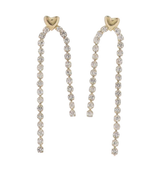 Gold Heart Crystal Drops Earring