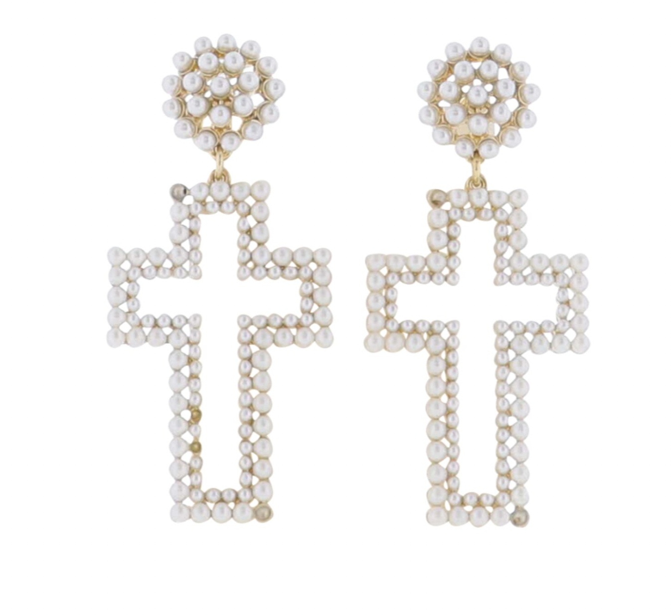 White Pearl Cross Earring