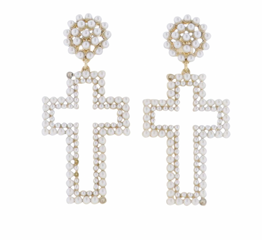 White Pearl Cross Earring