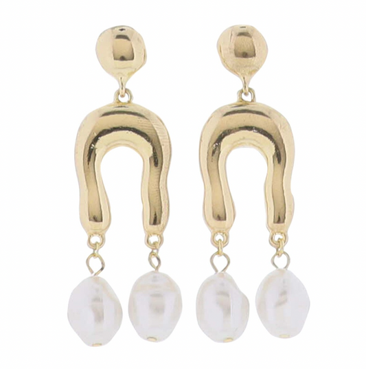 Gold Arch Pearl Drop Earring