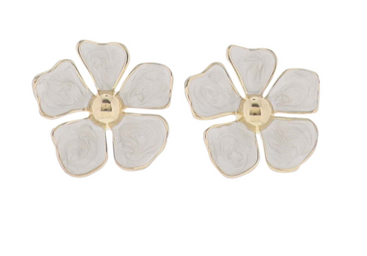 White Flower Gold Trim Earring