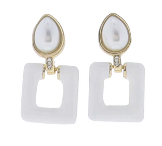 White Square Pearl Teardrop Earring