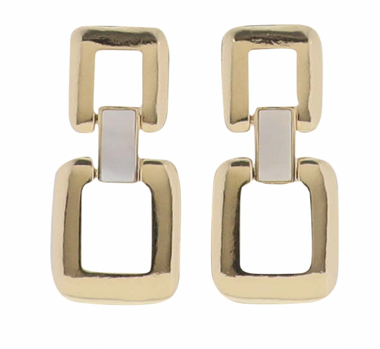 Gold Squares Shell Rectangle Earring