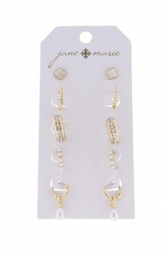 S/5 Quatrefoil Stud/Ball Huggie/Crystal Hoop/Pearl Hoop/Gold Pearl Earring