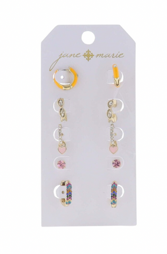 S/5 Orange Hoop/Crystal Marquise/Pink Heart/Crystal Oval/Pink Crystal Earring