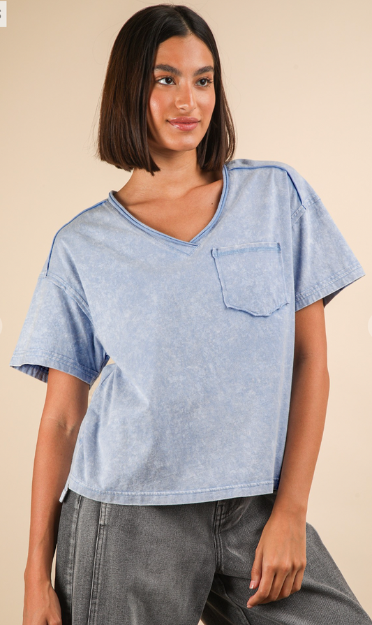 Plus Size Mineral Washed V-neck Knit Top
