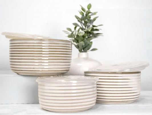 S/3 Stripe Dishes w/Lids