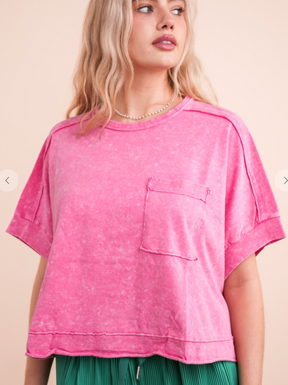 Mineral Washed Oversized Crop Comfy Knit Top