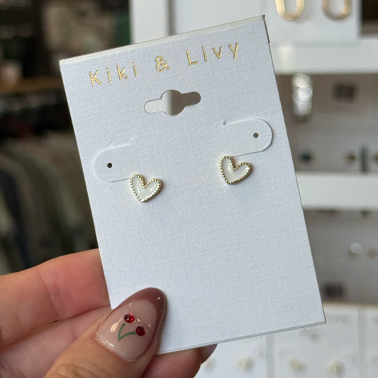 Teeny White Heart Studs