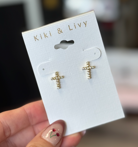 New Circle Stone Cross Studs
