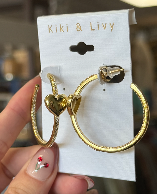 Gold Bling Heart Hoops
